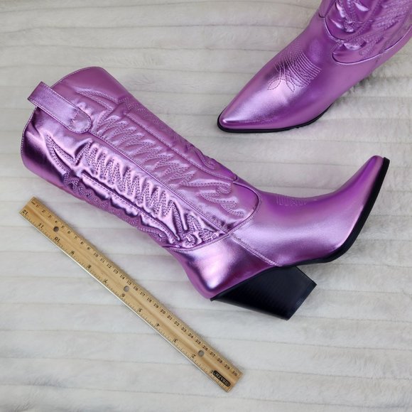 Disco Cowboy Metallic Lilac Purple Western Cowgirl Boots New - Picture 9 of 9